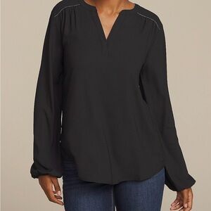 Maurices Elegant Black Long Sleeve Blouse with Silver Trim